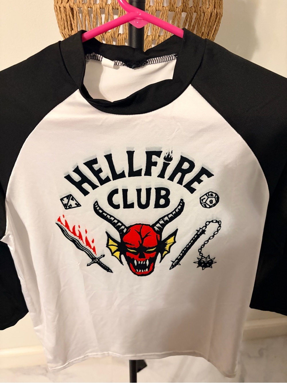 Hellfire Club Raglan Short Sleeve Tee - Black/White
